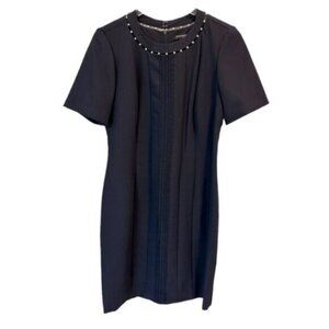 NWT Sharagano | Navy Blue & Pearl Lace Detail Short Sleeves Dress Size 10